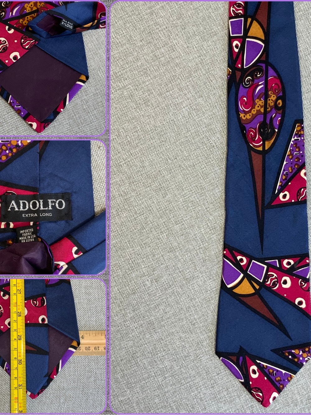 Adolfo Extra Long Silk Abstract Tie Made USA